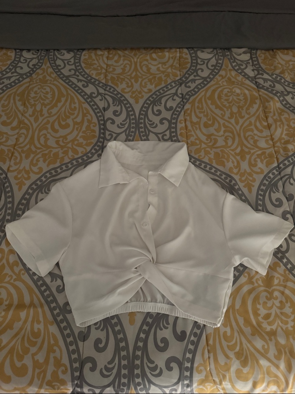 White Twist-Front Cropped Polo Top